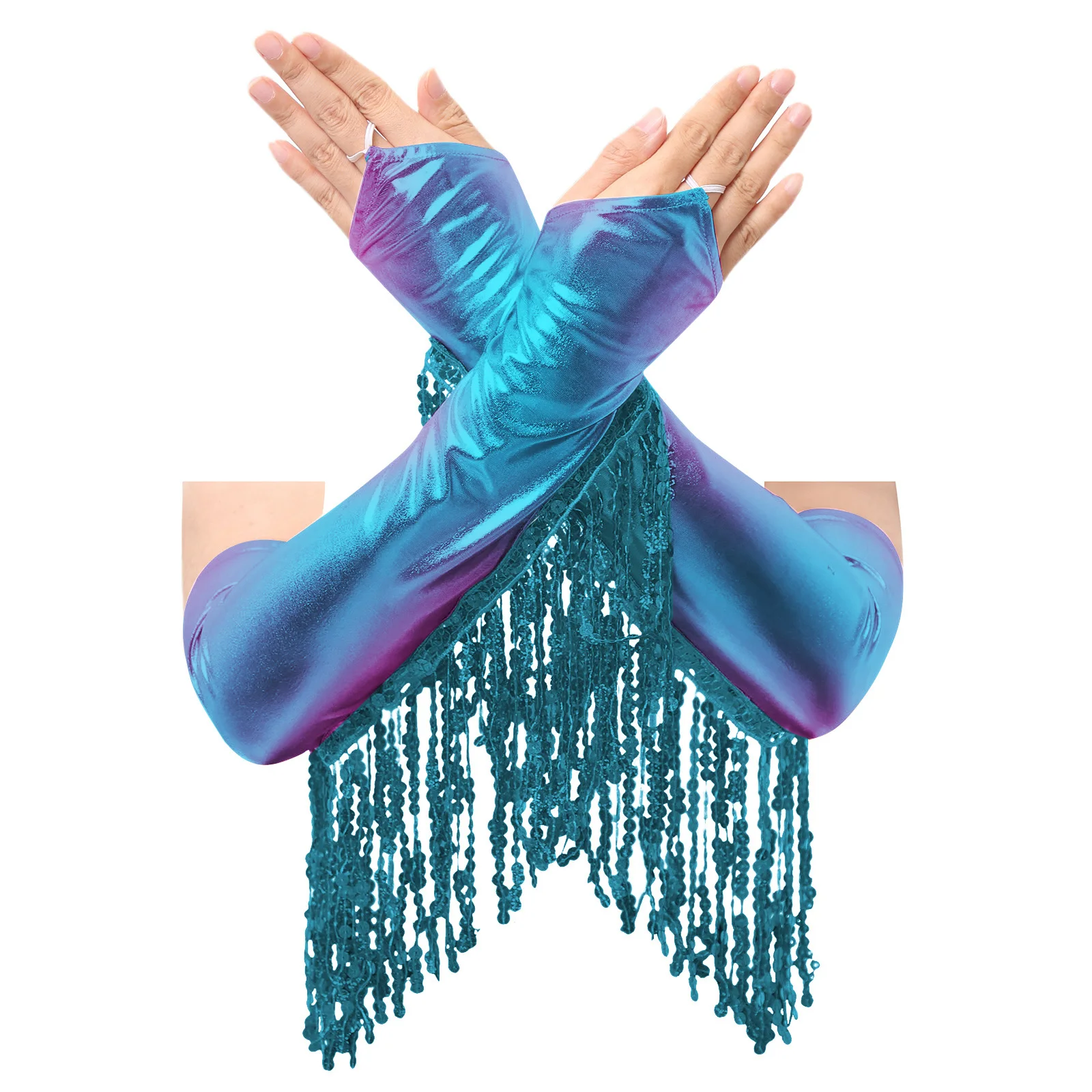 النساء شرابة قفازات طويلة الكبار الترتر لامع قفازات لامعة طول الكوع أصابع قفازات الحفلات أوبرا تأثيري اكسسوارات #3