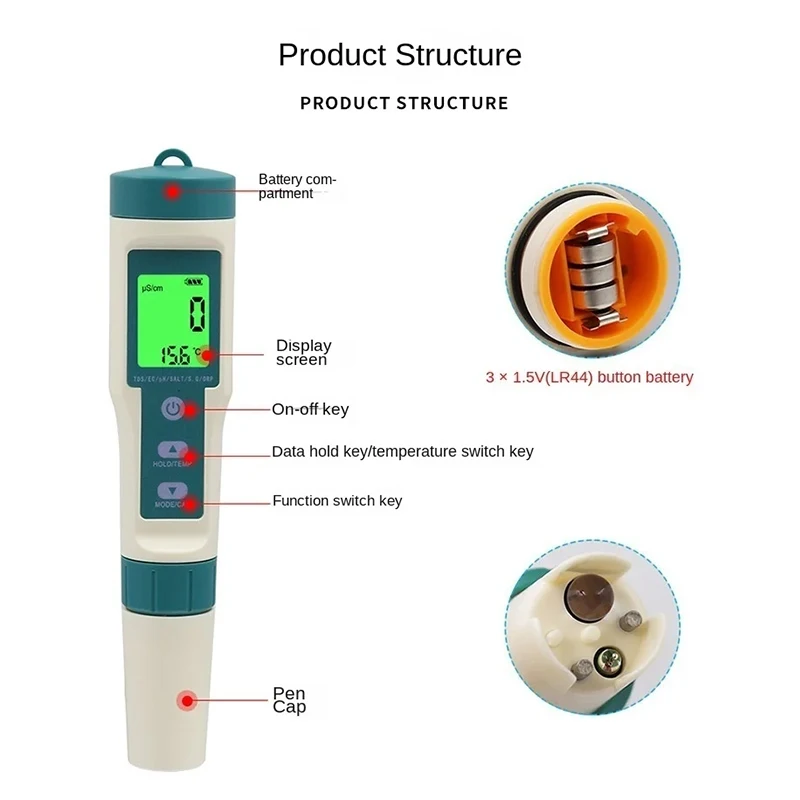 8in1 water quality tester PH/ORP/EC/TEMP/LCD backlight waterproof IP67 water quality tester multifunctional analysis instrument