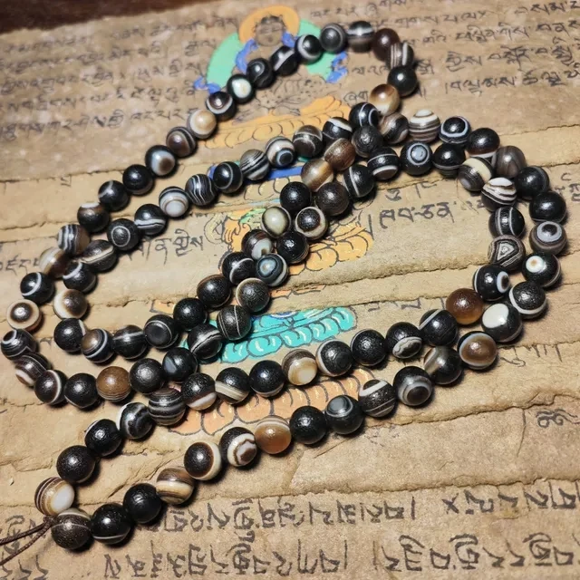 Silk-wrapped shale Tianyan stone dzi beads agate round beads necklace pendant with pendant 108 beads, Buddha rosary beads 10mm