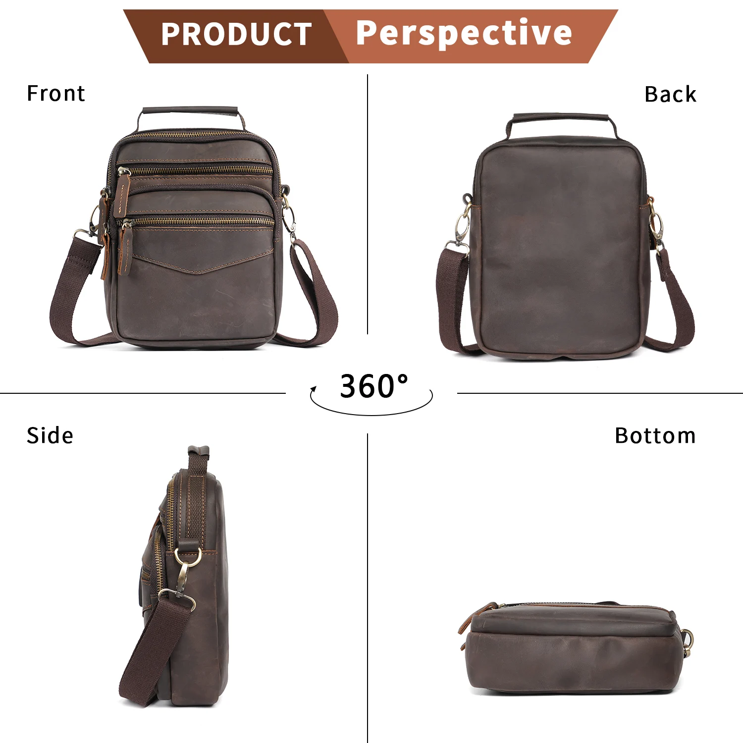 YATBEST Men's Crossbody Bag for Daily Travel Waterproof Large Capacity Leather Fashion Single Shoulder Handbag