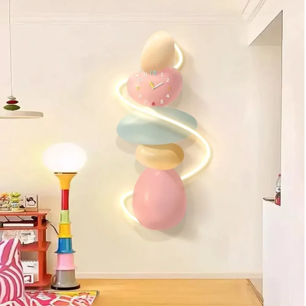 Dopamine living room decoration painting cream style background wall creative wall lamp painting lobby clock mural lamp