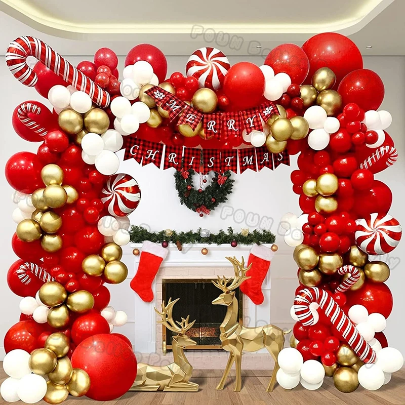 Balony świąteczne Garland Green Red Box Candy Balloons Arch Santa Reindeer Star Foil Ballon New Year Christmas Party Decor 2024