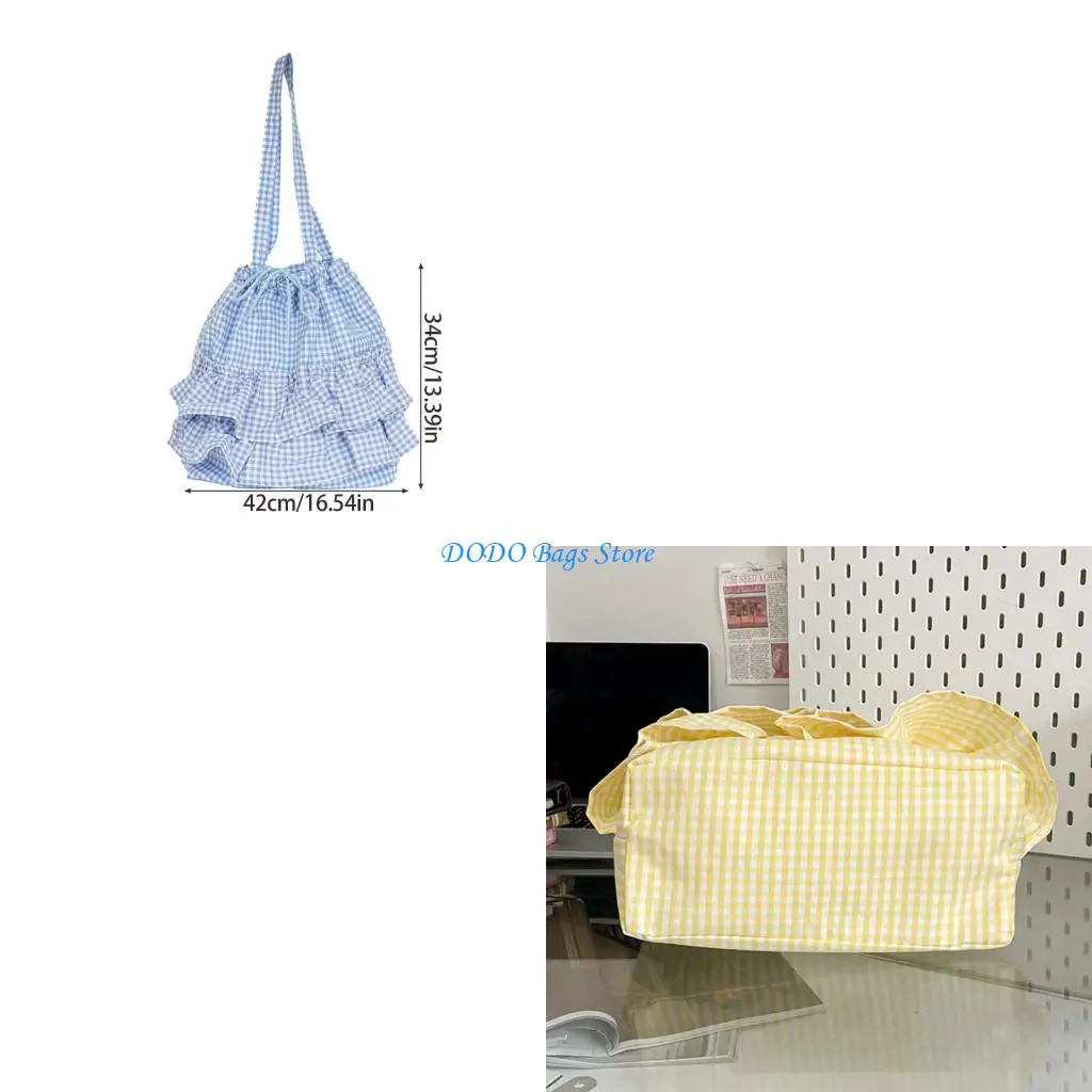 

Women Ruffle Plaids Armpit Bag Korean Shoulder Bag Drawstring Handbag