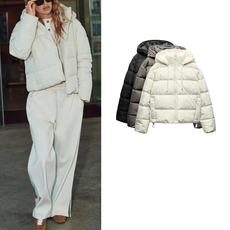 Spring New Women's Loose Short Thickened Long Sleeve Hooded Cotton Jacket Outerwear Comfortable Breathable Stylish Commute