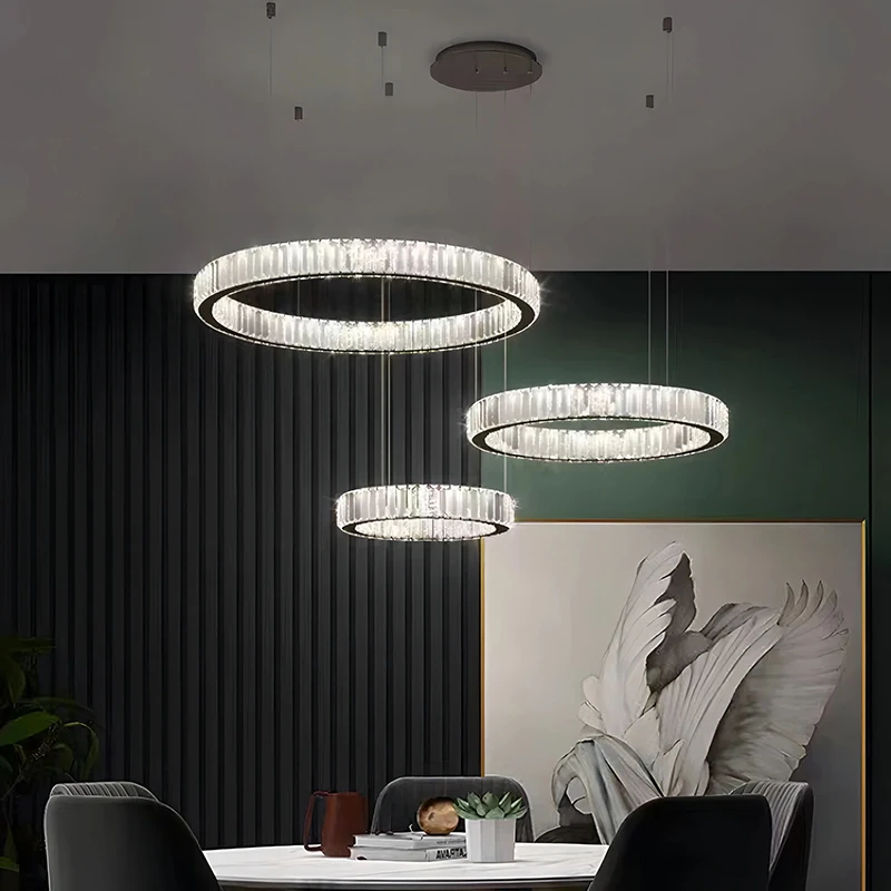 Modern Ring Led Crystal Ceiling Chandeliers Lighting Living Room Home Decor Luxury Pendant Lights Lustre Hanging Lamps Fixtures