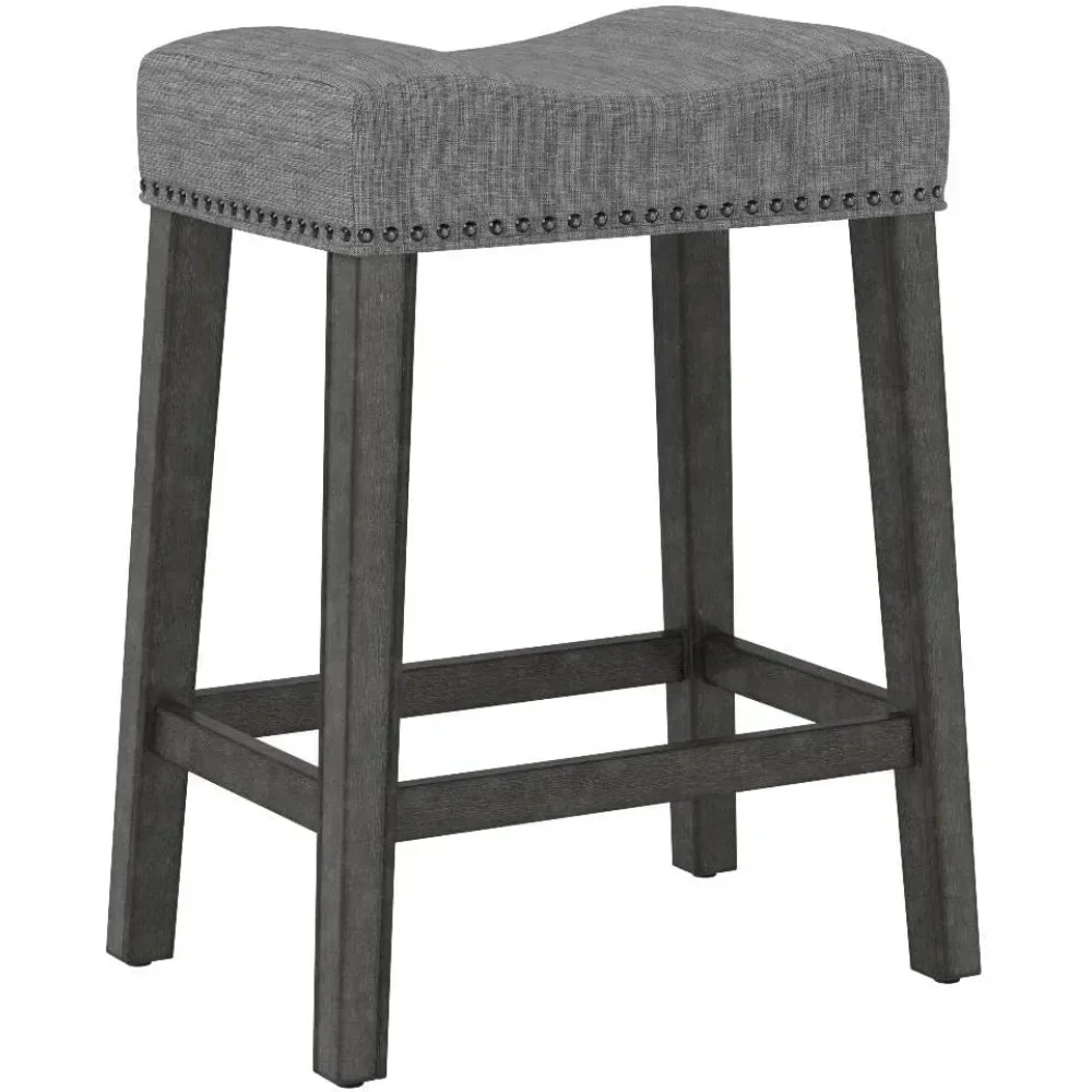 

v Upholstered Backless Saddle Seat Counter Stools 25.5" Height, Set of 2, Gray