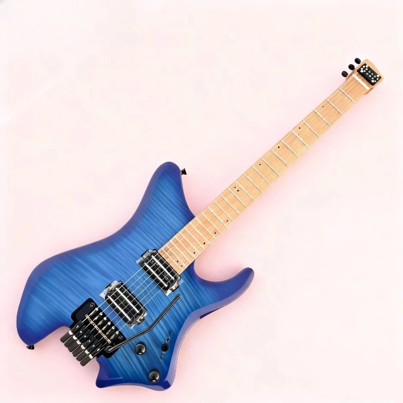 Professional 6-String Headless Electric Guitar Maple Mahogany Construction High Quality Double Shake