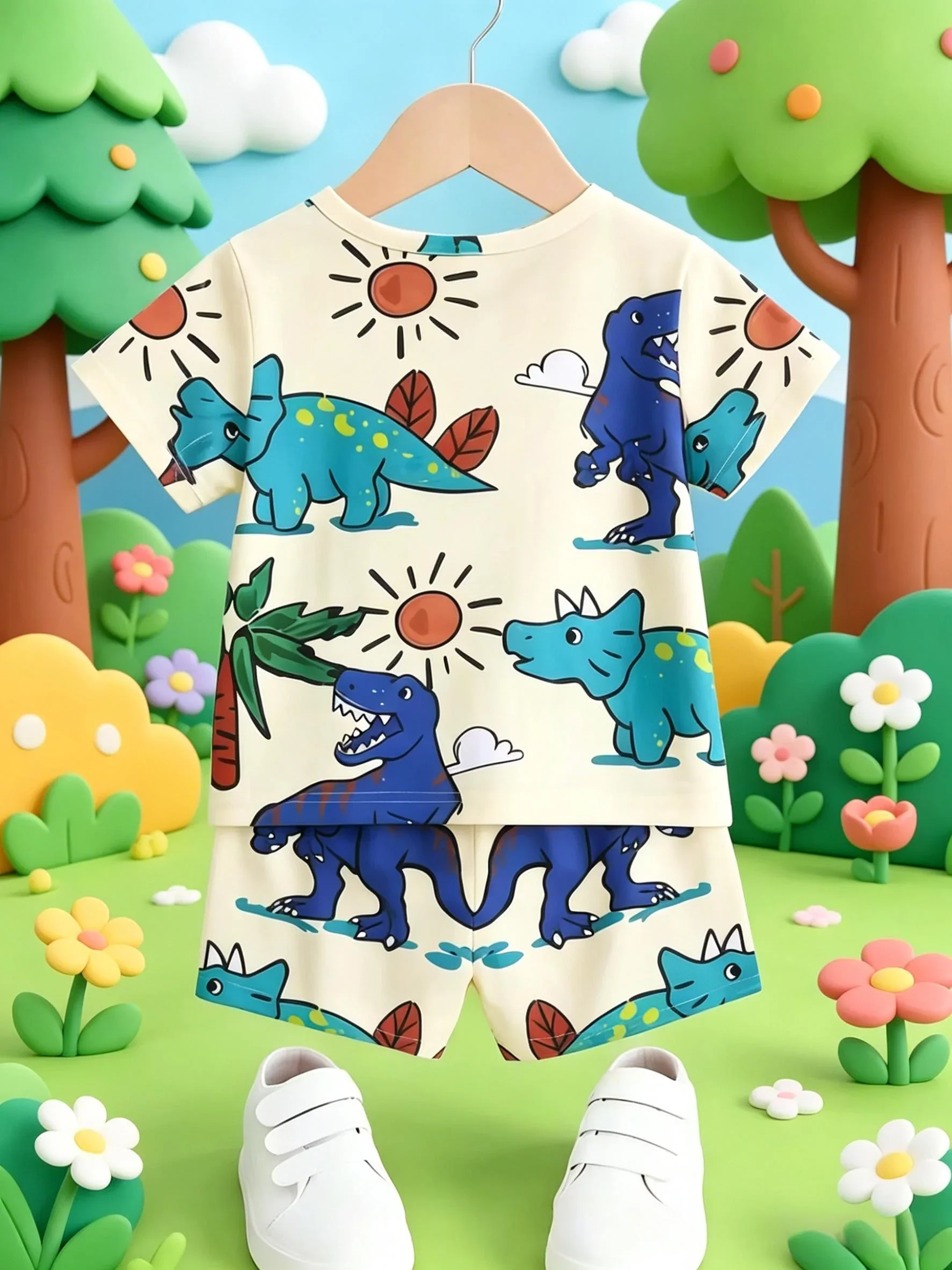Beige Dinosaur Set: Daily Cute Baby’s Dinosaur Fan Protagonist