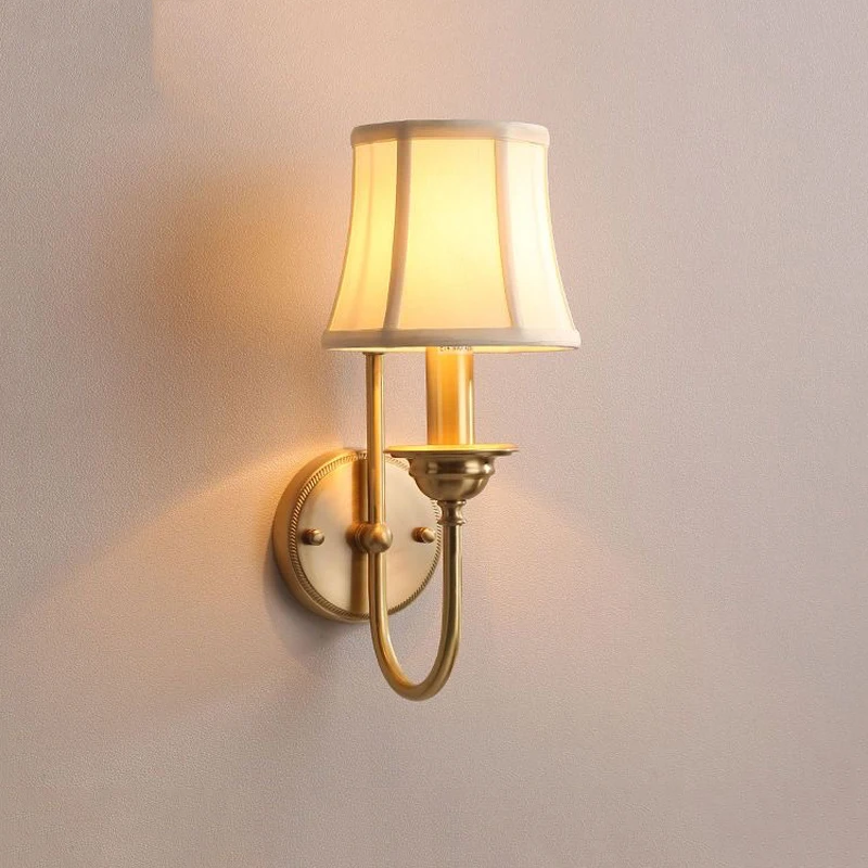 

American Rural All Copper Fabric Wall Lamp Mirror Front Bathroom Bedside Lighting Corridor Lamp Living Room Home Decor
