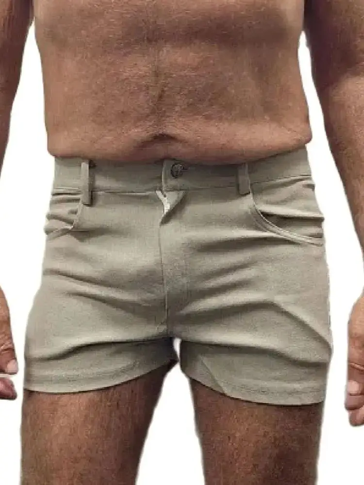 Short en Denim pour Homme, Pantalon Décontracté, en Lin Serré, Slim, Style artificiel astique, Slim, Petit Boxer à Pied Droit, Jean Taille Moyenne, Été