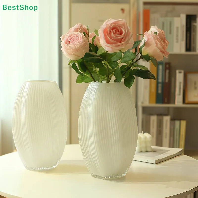 〔Liy〕White Textured Plastic Vase, Modern Ribbed & Twisted Flower Vases for Home Decor & Table Centerpieces