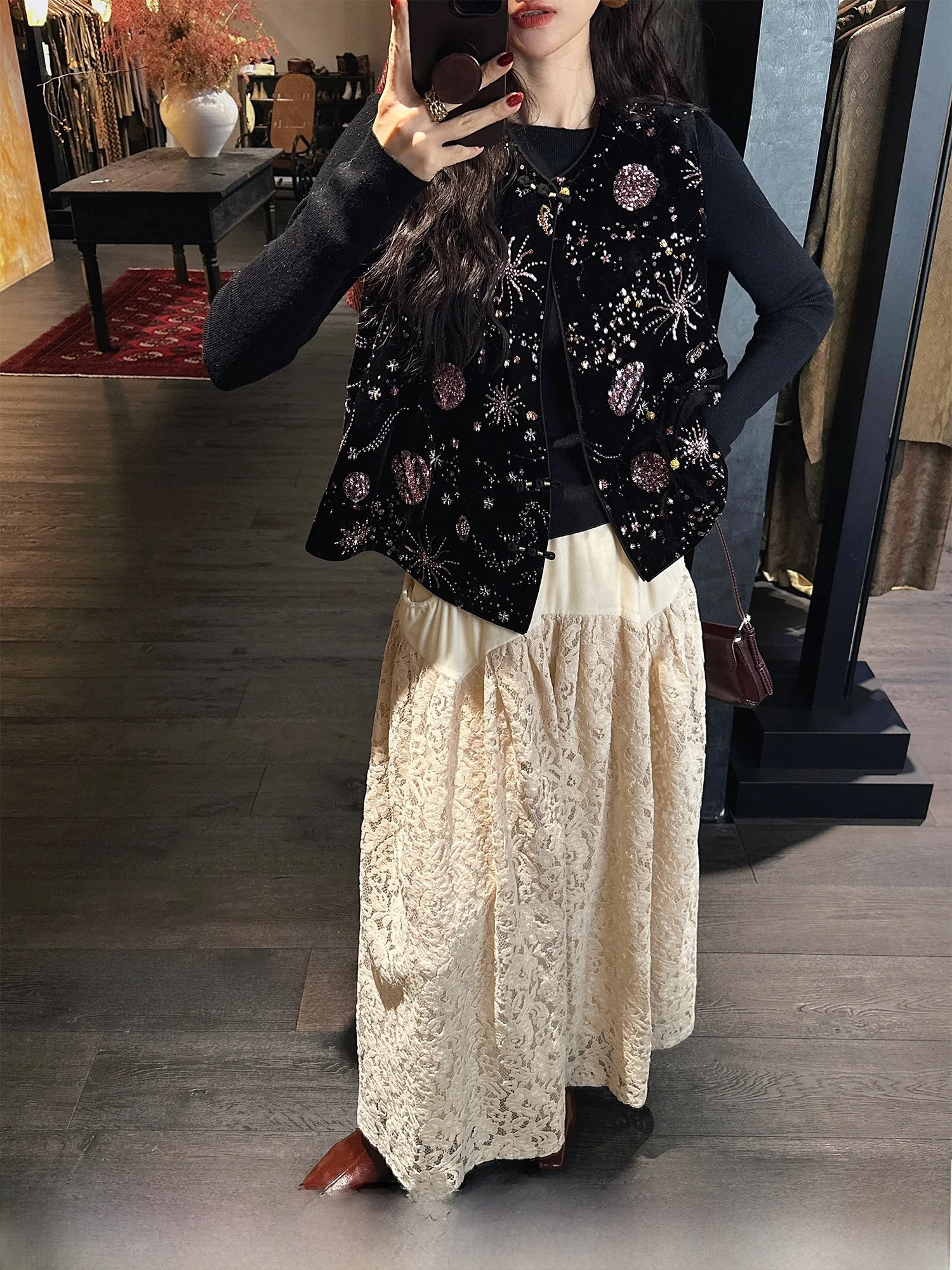 Falda Sanji Bla Flower Roufou Dr Tulle de Encaje, Falda de Invierno Única con Efecto 3D, Fruncida, con Sensación Especial, Súper Hermosa
