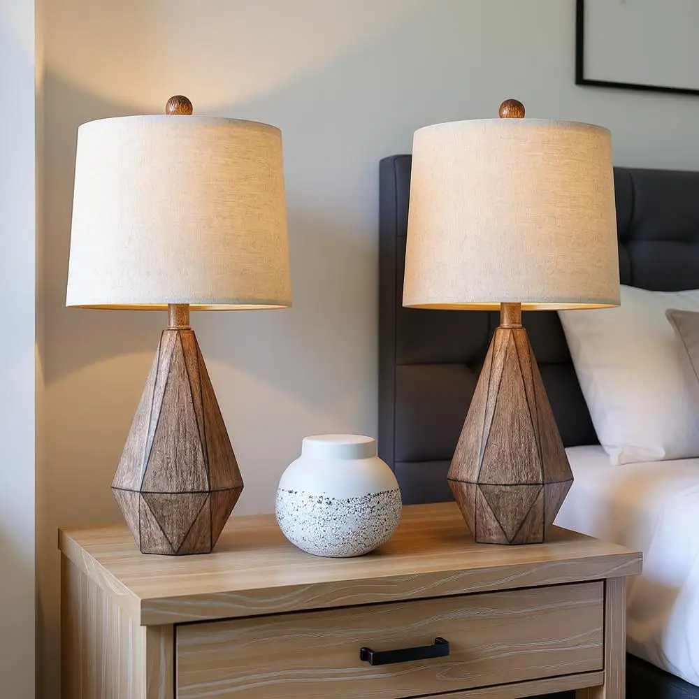 

20.25 Retro Armhouse Table Lamp Set of 2 - Rustic Linen Bedside Nightstand Lamps for Living Room, Bedroom, Kids, Study, Office -