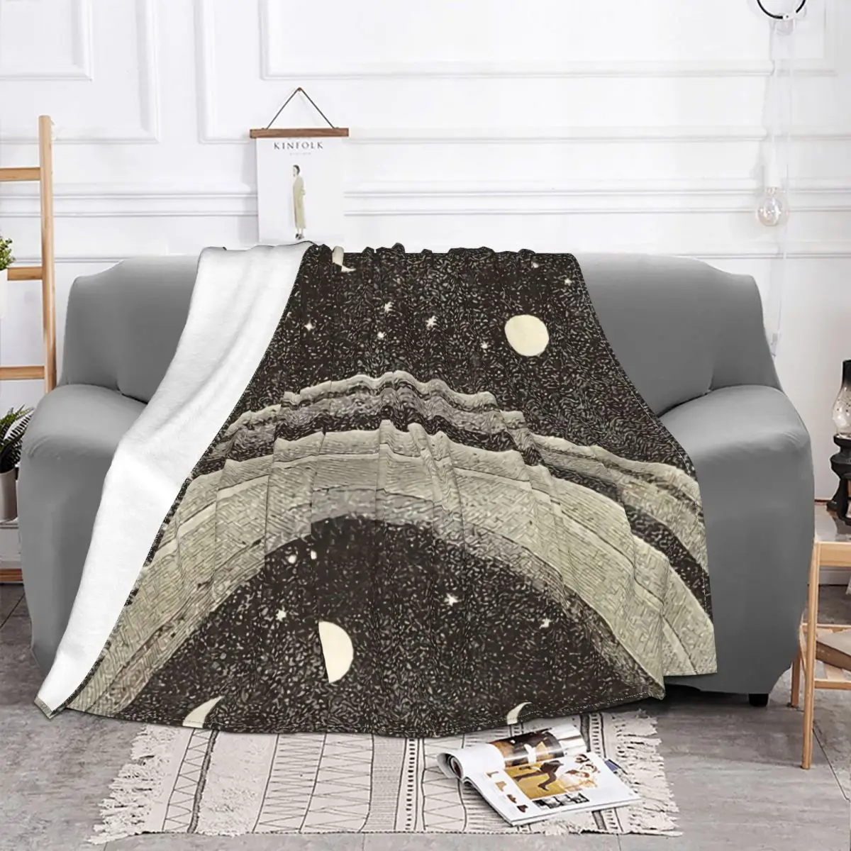 Cobertor Decoração De Flanela Anéis De Saturno Estrelas Lua Colcha De Casa Portátil