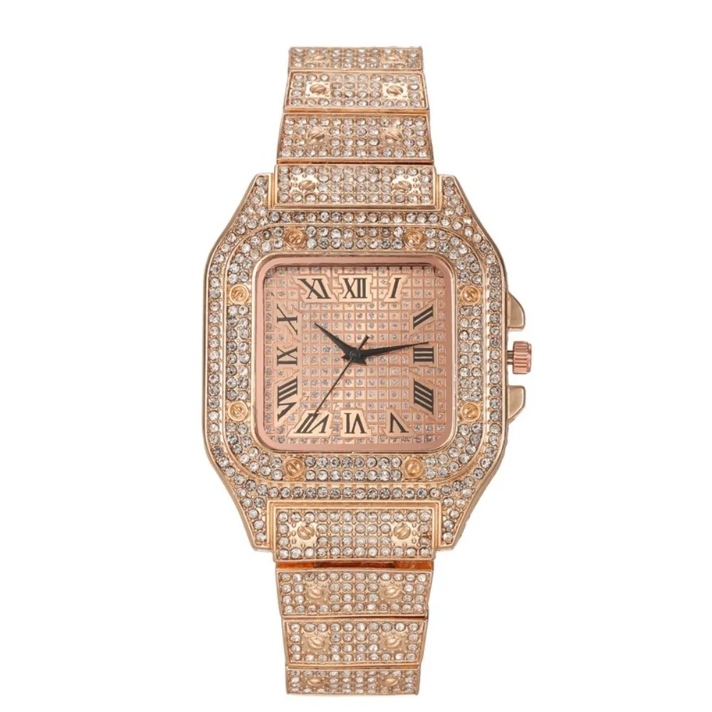Waterproof Classic Luxury Business Watch Steel Strap Roman Scale Quartz Wristwatch Square Rhinestone Men Watch Jewelry Watch