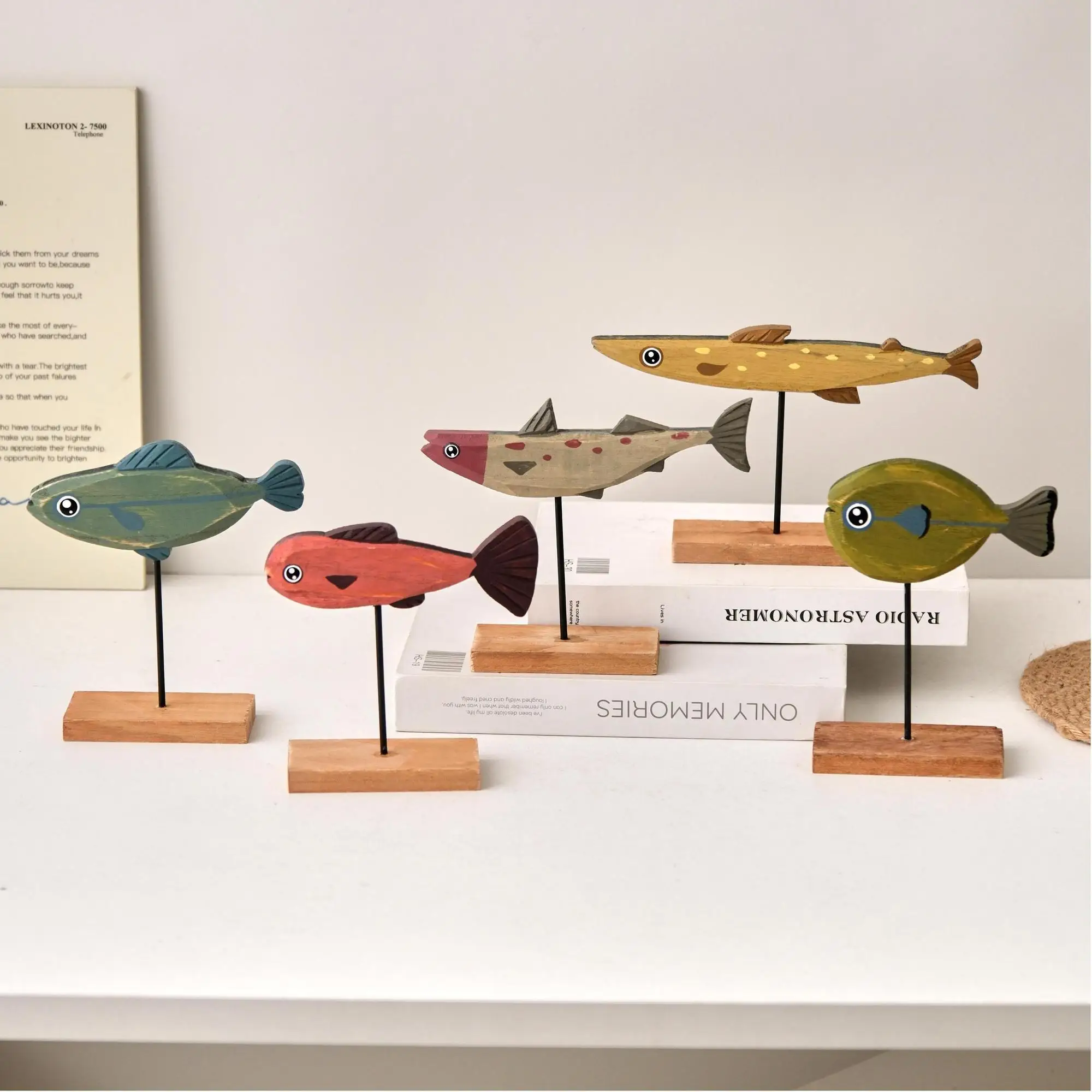 

Whimsical Wooden Fish Figurine - Happy Marine Sculpture for Desk Shelf, Dopamine Ocean Decor, Handmade Gift for Beach Lovers