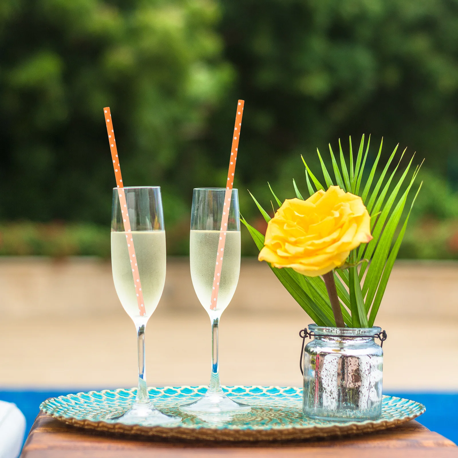 

100Pcs Paper Drinking Straws Striped Design Orange White Themed Party Straws for Summer Pool Coffee Shop Juice Bar Decorative