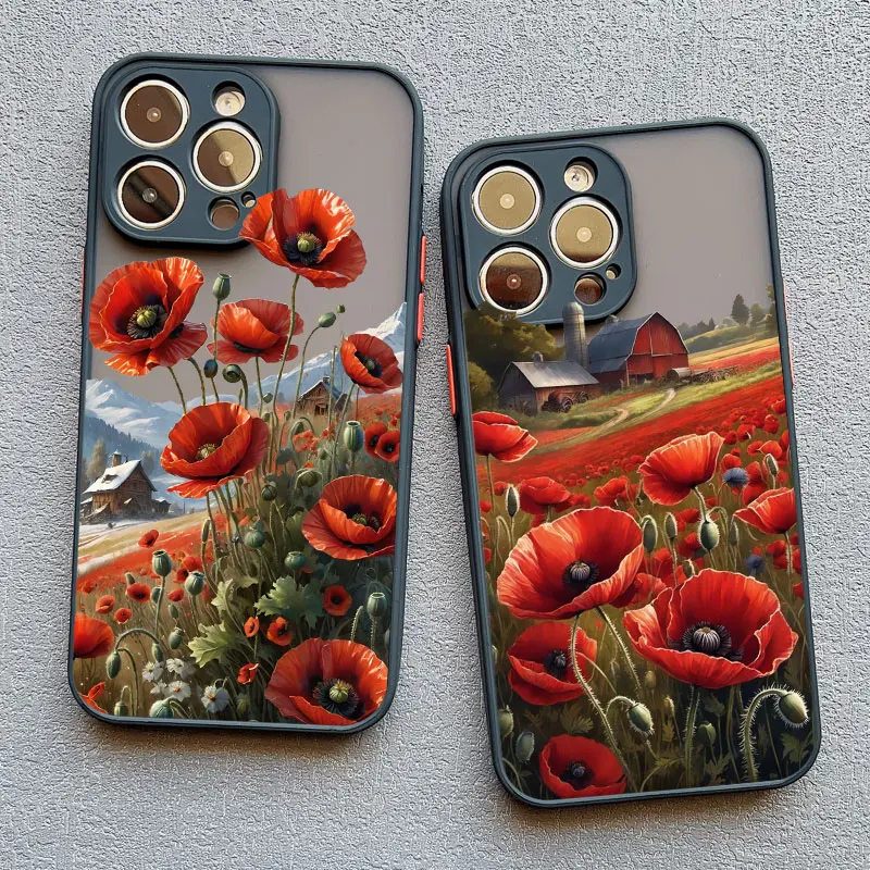 For IPhone 16 15 Pro Max Poppy Flower Bloom Phone Case for IPhone 14 13 11 12 Pro Max Mini Plus XS XR X SE 2020 Phone Cover Cool