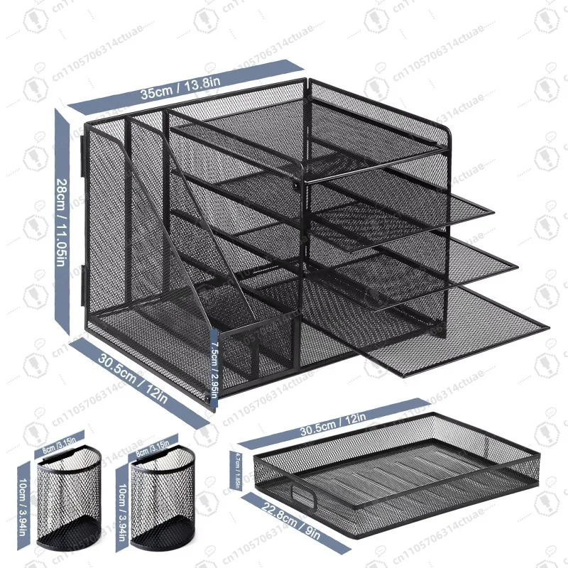 

1PC 5-Tier Metal Mesh Desk Organizer Storage Unit with Paper Trays Pen Holder for Office Workspace Organization