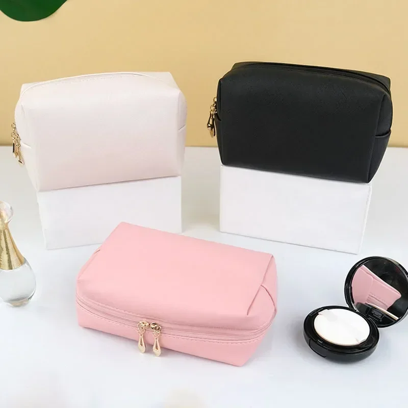 1PC Zipper Fashion Cosmetic Bags for Women Small Large Female PU Leather Make Up Lipstick Case Zip Waterproof Toiletry Bags