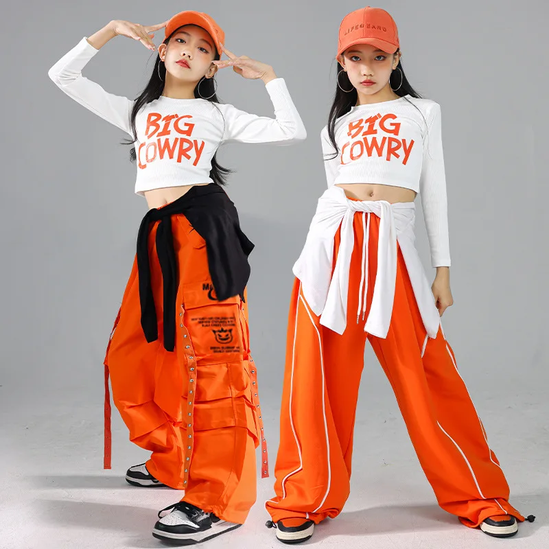 Hip Hop Girls Crop Top Colorful Cargo Pants Children Costumes Kids Streetwear Jazz K-pop Street Dance Girl Group Clothes Sets
