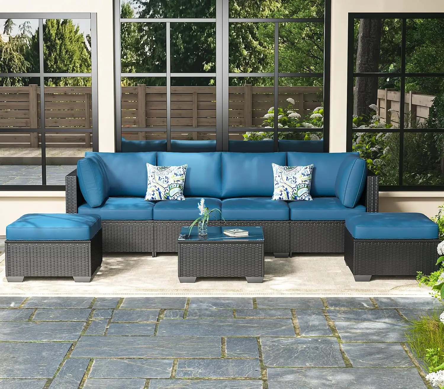 7 Piece Outdoor Patio Furniture Set, Outdoor Sectional Conversation Furniture Chair with Coffee Table, Patio, Customized