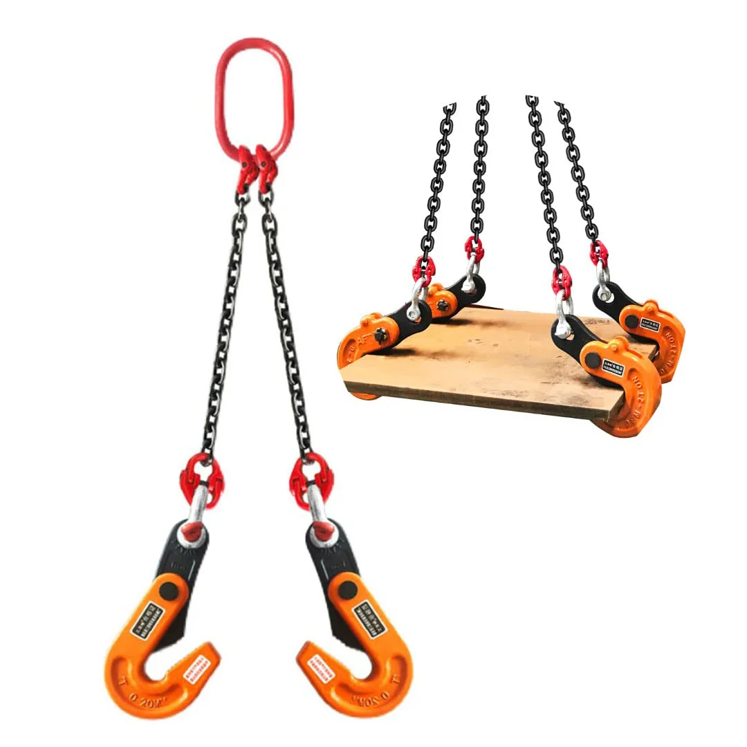 Horizontal Plate Lifting Clamp 0.8T/1764lbs with 1.5 m High Strength Manganese Steel Chain for Industry Hoist Crane