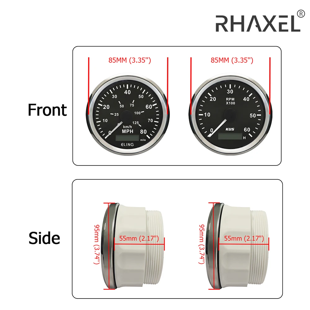 

RHAXEL GPS Speedometer 85mm 160MPH Odometer Adjustable Tachometer 8000RPM RPM Meter with LCD Hour Meter Red Yellow Backlight