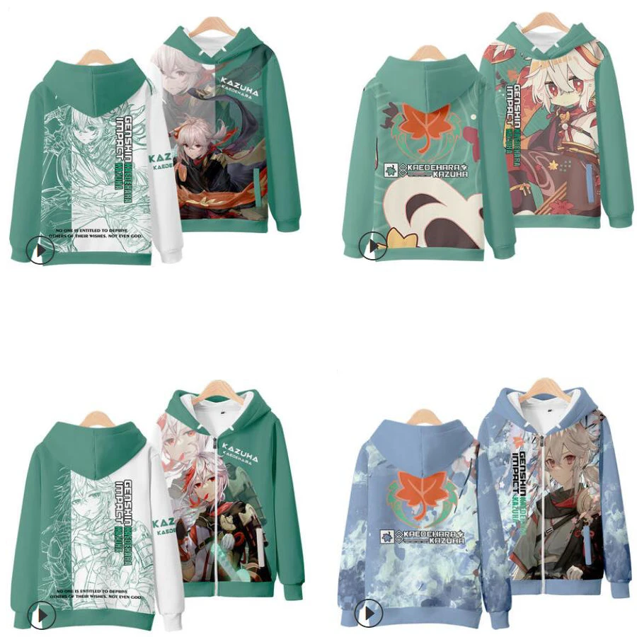 Gioco caldo Genshin Impact stampa 3D Zip Up felpe con cappuccio donna/uomo felpe Kaedehara Kazuha Cosplay cerniera giacca con cappuccio capispalla