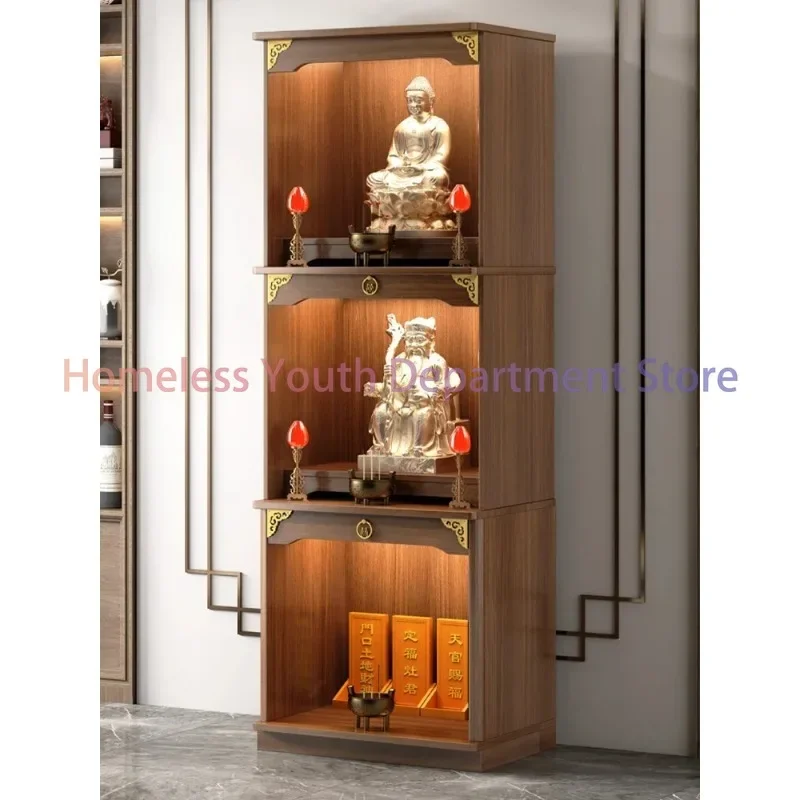 New Chinese Style Clothes Closet Solid Wood Three-Layer Altar Cabinet Worship God Shed God of Wealth Cabinet