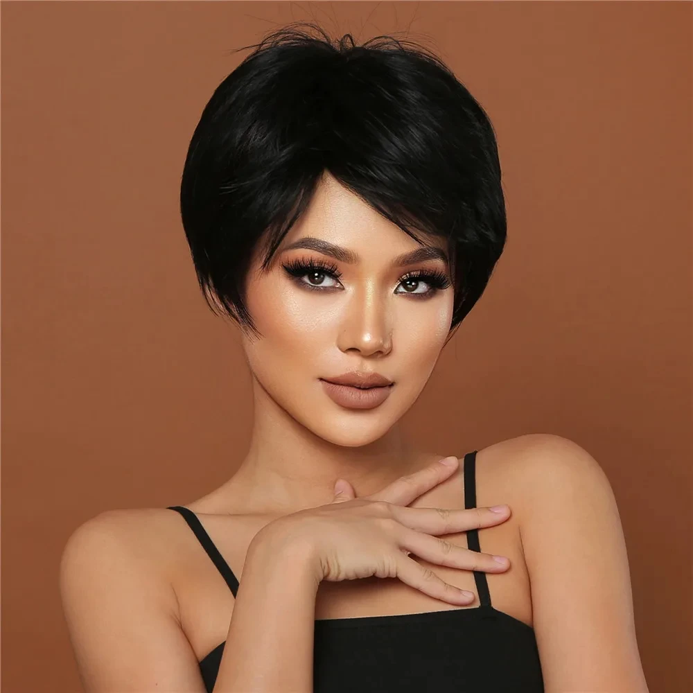 

Черный короткий синтетический парик, парик с крупными волнами, для косплея на Хэллоуин, для повседневной носки, с термостойкой шелковой сеткой для парика.