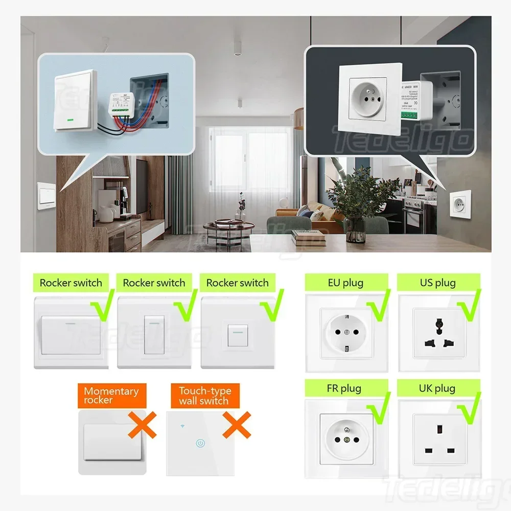 RF 433Mhz Wireless Remote Control Light Switch 220V 110V 16A 2-Way Control Mini Moudle have Delay Function for Home Lamp Led Fan