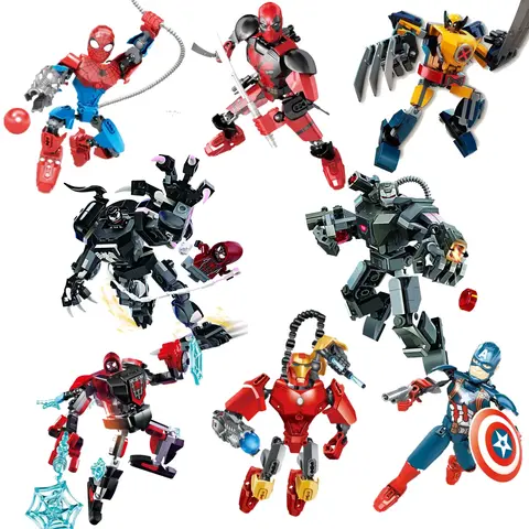 Marvel Wolverine Deadpool Spider-Man Iron Man Building blocks Classic movie characters Brick toy children Souvenir holiday gift