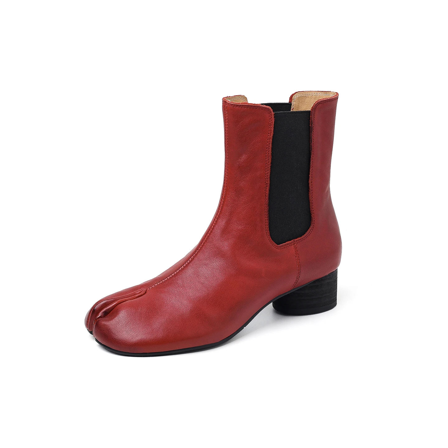 Handmade Genuine Leather Cowhide Ankle Boots,Fashion Split Toe Chelsea Boots,Classic Women Boots