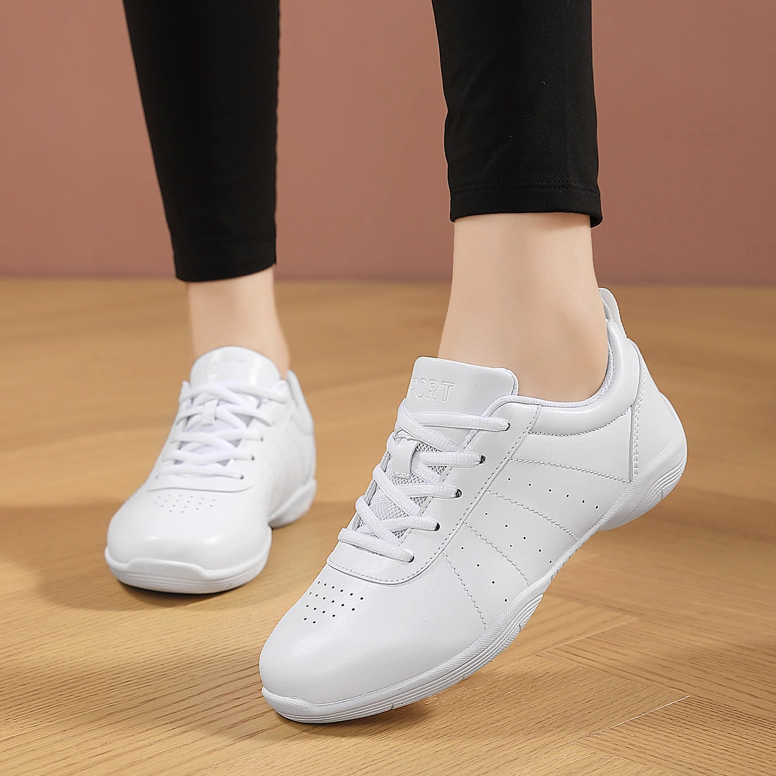 

Белые кроссовки для чирлидинга для девочек, удобные танцевальные туфли для аэробики, спортивные кроссовки 2326