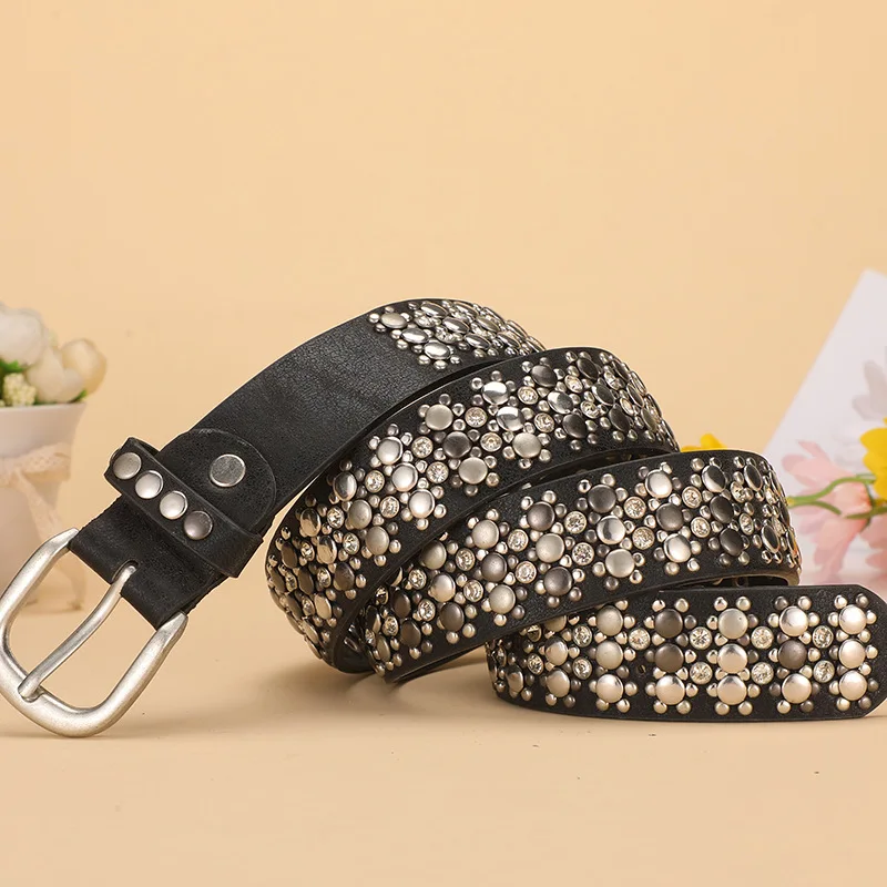 

Мужские модные мягкие кожаные ремни с заклепками, ремень с бриллиантами, дизайнерский пояс в стиле панк-рок со стразами, женский стильный поводок со страпоном