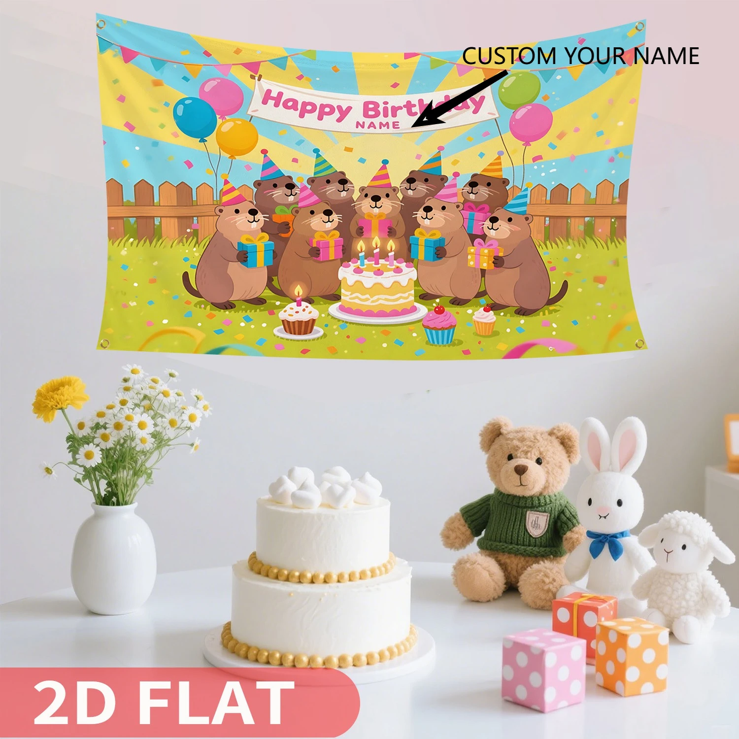 

1pc Customizable Cute Capybara Birthday Party Banner, Cartoon Design with "Happy Birthday", Playful Capybaras Celebrations