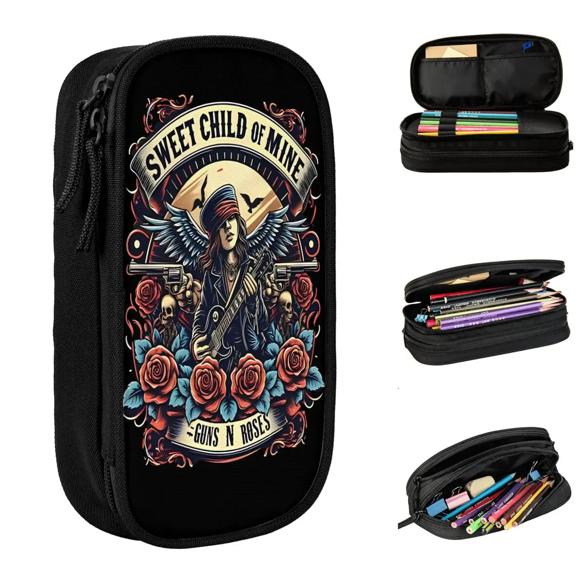 Guns N Roses Band Pencil Cases Hard Rock Hip Hop Pencilcases Pen Holder for Girls Boys Big Capacity Bag Supplies Gift Stationery