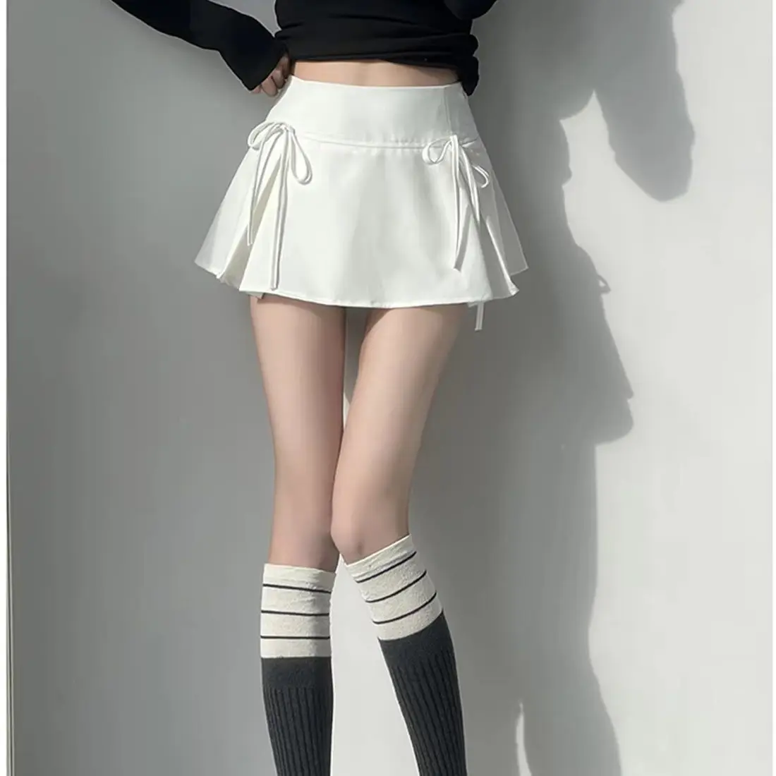 Women Bow Fashion Y2K Skirt Pleated A Line Solid Millennium A-line Short Skirts Harajuku Korean Female Chic Preppy Style Clothes