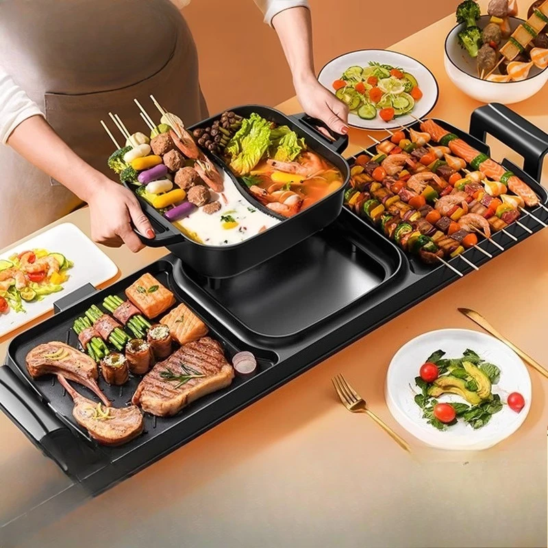 

Household Korean hot pot barbecue integrated pot multi-functional barbecue machine indoor plate oven rinse roast smokeless