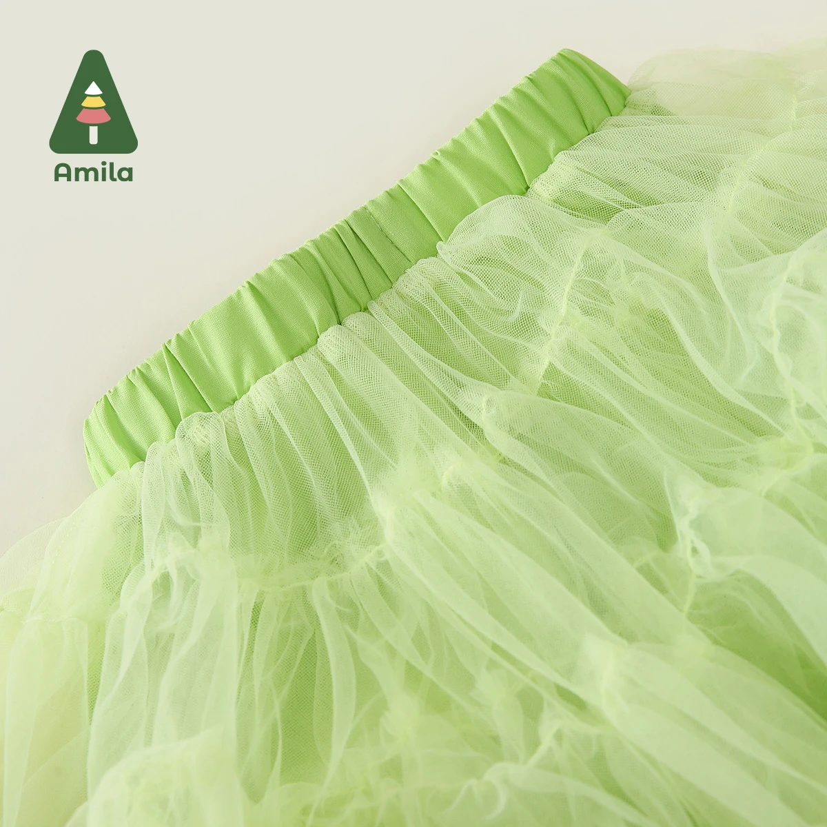 Amila 2024 Spring New Arrivals Girl\'s Skirt Tender Green Cute Dynamic Fashion Mesh Skirt Baby Clothes