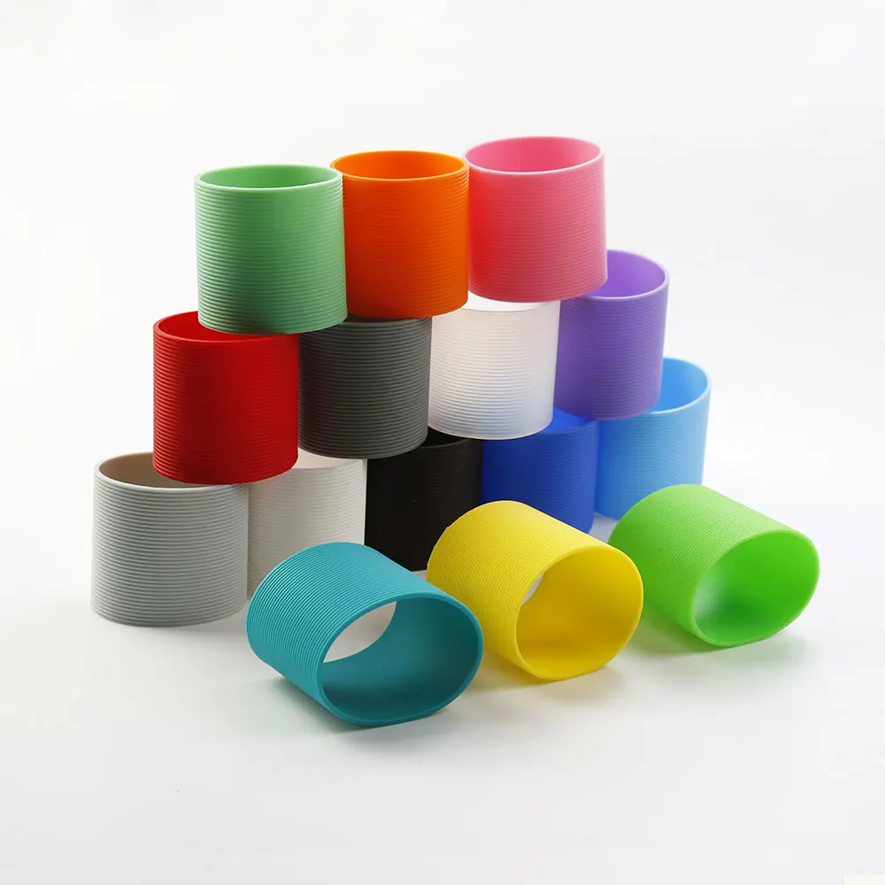 JCD 1Set 6cm Silicone Cup Middle Sleeve Stripe Non-slip Mug Sleeve Glass Bottle Cover Anti Scalding Cup Bottom Cover