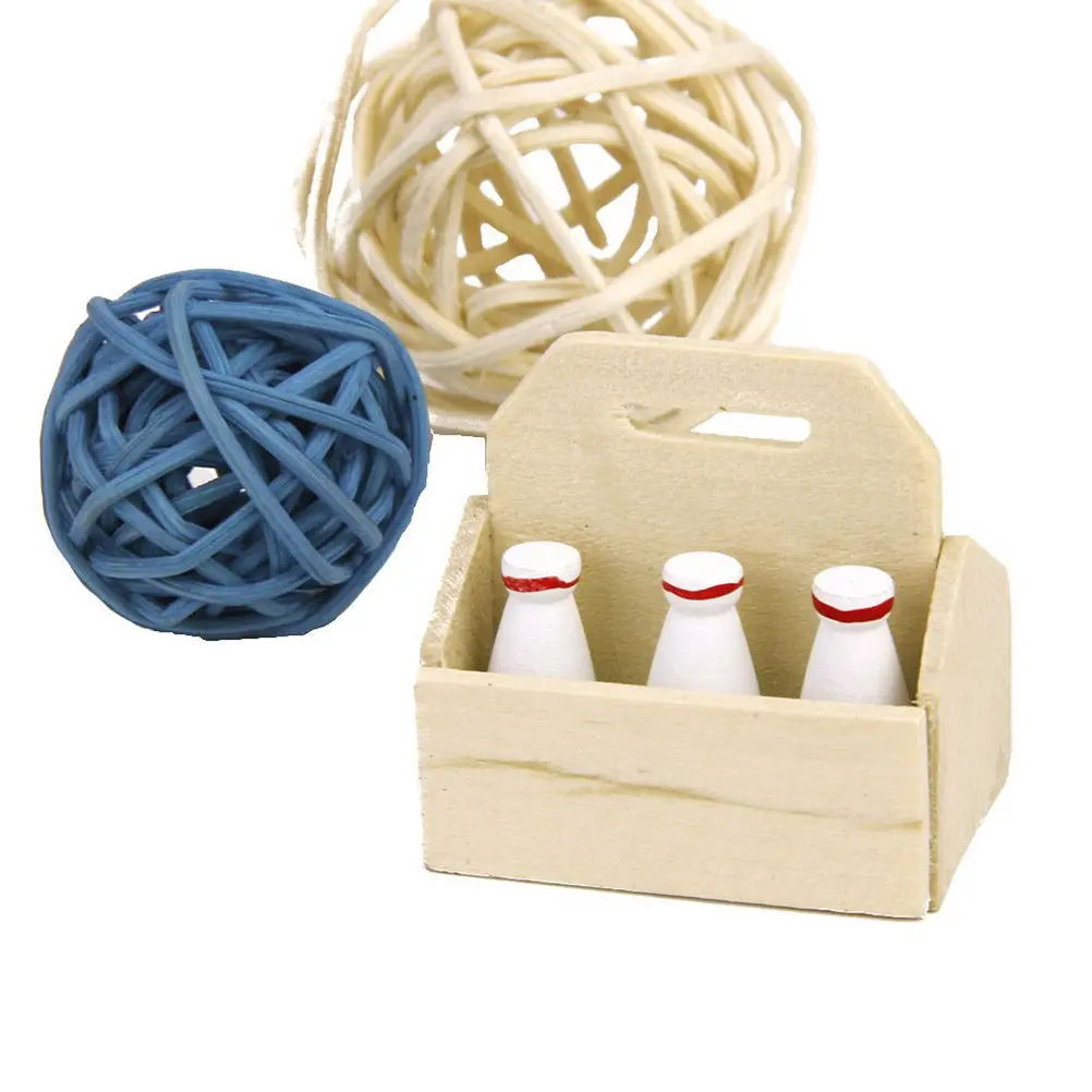 

Миниатюрный набор: Бутылочки для молока в масштабе 1:12 с подставкой из массива дерева 4x28x4 см, керамический декоративный миниатюрный набор для кухонного интерьера