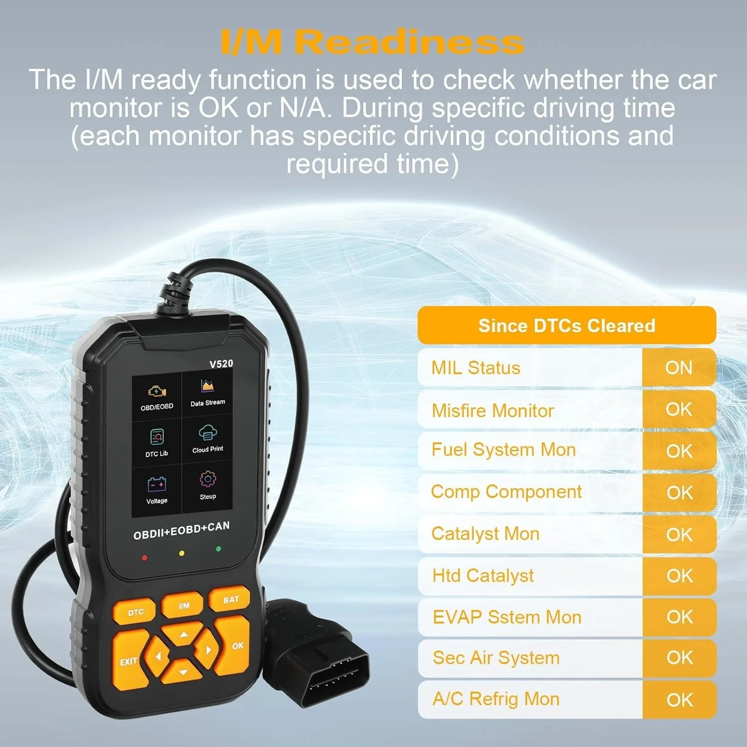 OBD2 V520 diagnostic scanner, real-time data tool, automatic inspection, engine fault code reading, car battery tester, 9V to 16