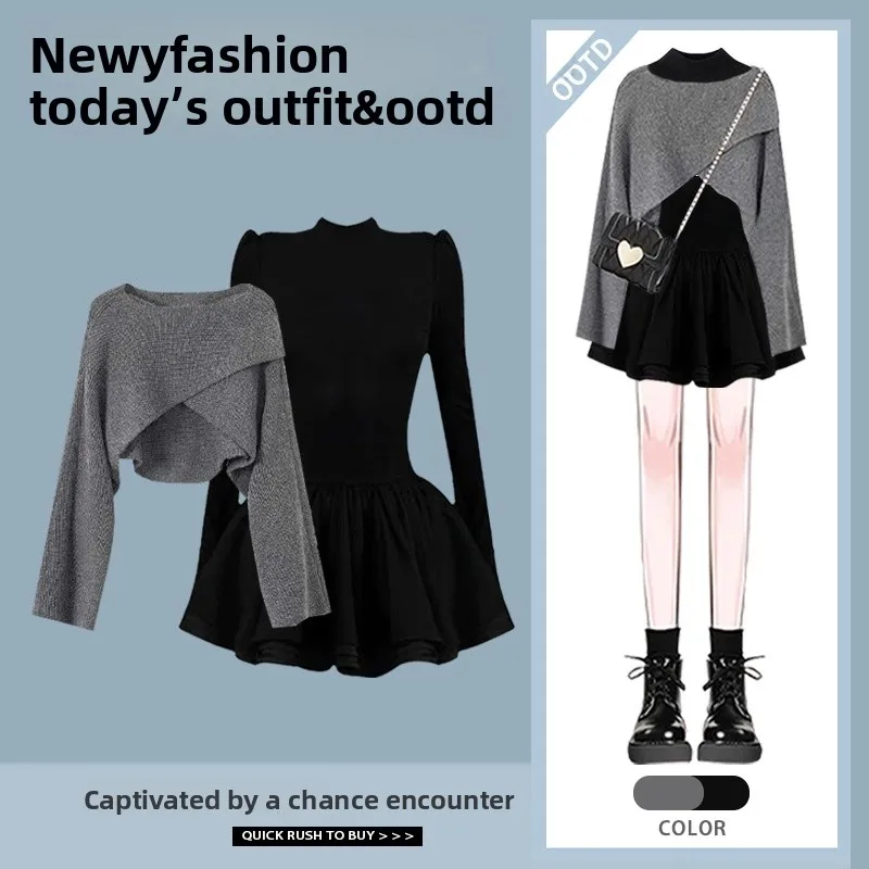 

Премиальный вязаный комплект-двойка для женщин: осенне-зимний дизайнерский ансамбль с эффектом утяжки на талии, длинными рукавами и V-образным вырезом