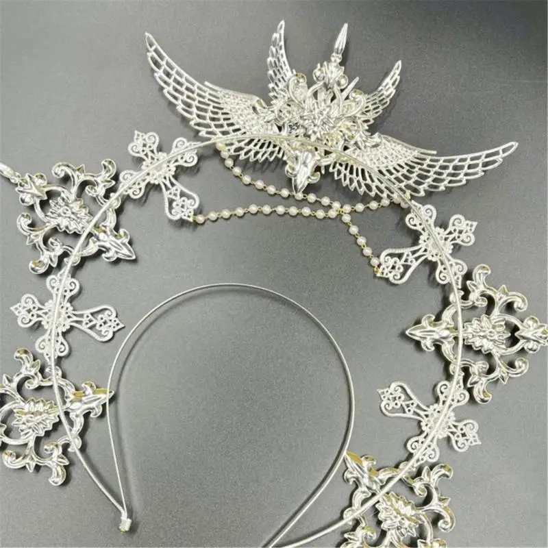 

P9FE Gold Plated Crowns Headband Angel Hairhoop Formal Event Costume Parties Props