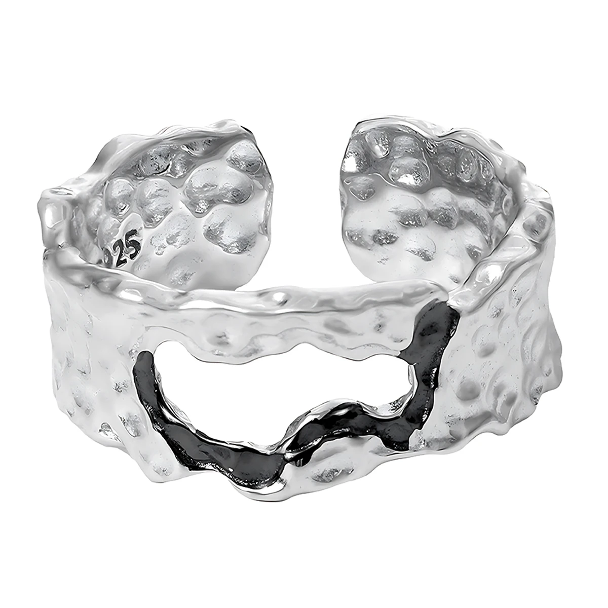 

Niche Original Design Premium Color-Separated Electroplated Openwork Hammered Texture S925 Sterling Silver Open Ring for Women