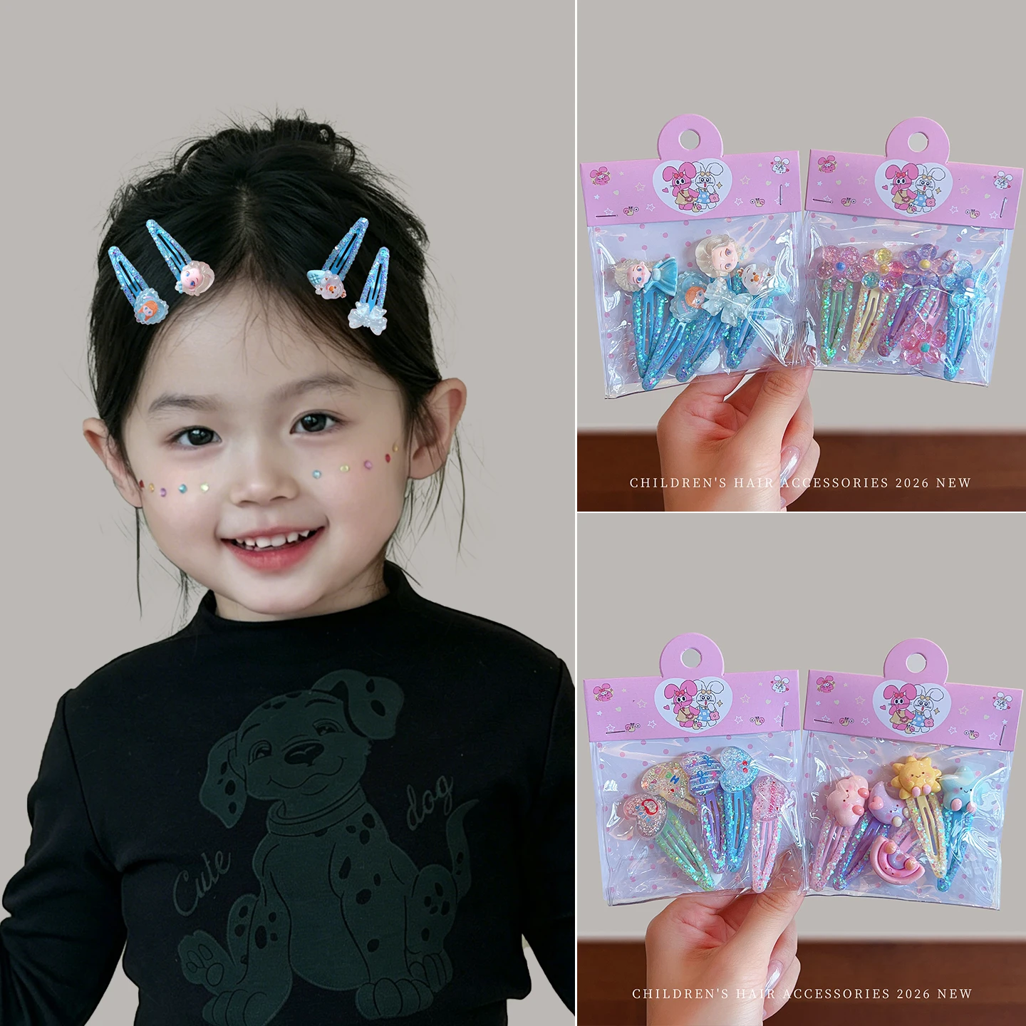 Lot de 5 pinces à cheveux BB 2026, nouveauté, mignonnes, à paillettes, motif dessin animé, macaron, étoile scintillante, lapin, sans danger pour les cheveux, pour bébé fille et tout-petit