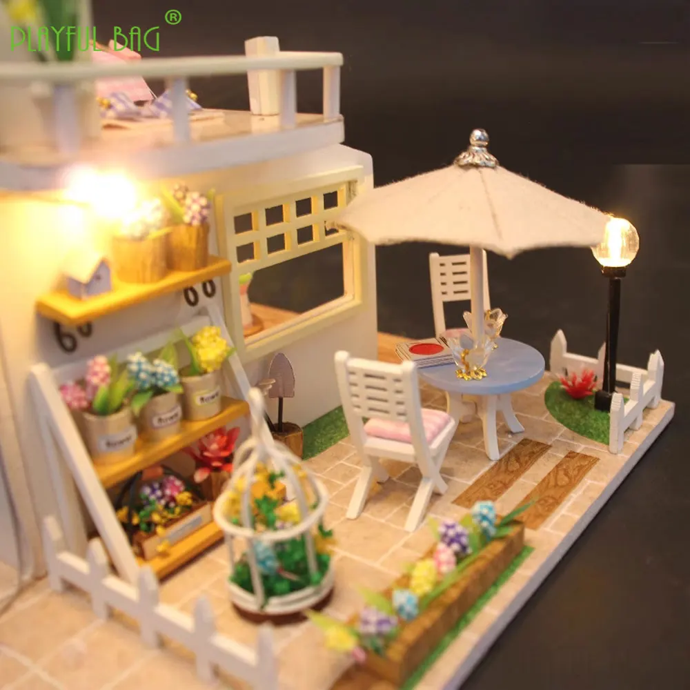 DIY 나무 수제 미니 빌라 모델 조립 cCreative 선물 3D 퍼즐 어린이 장난감 집 빌딩 블록 테이블 장식품 HG376