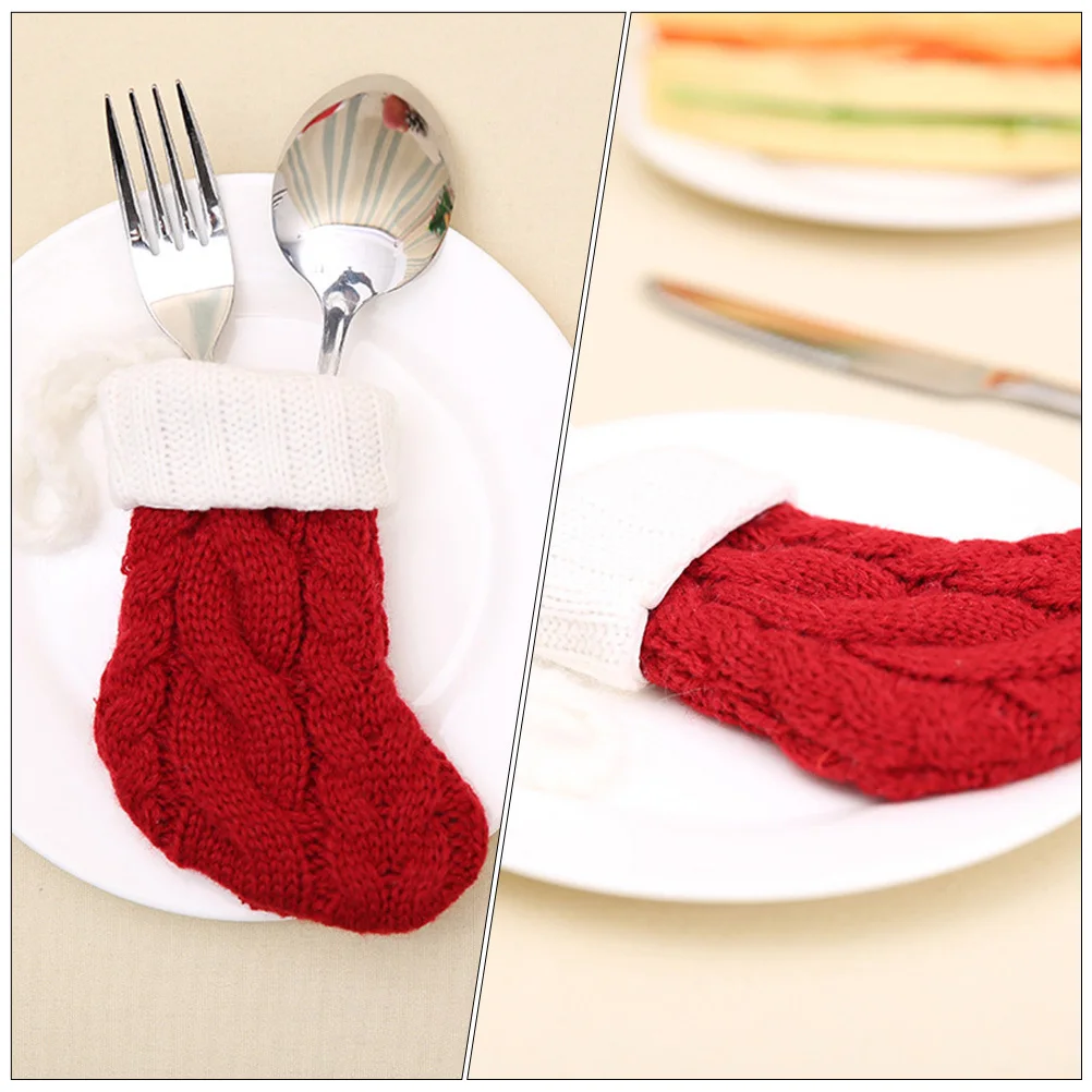 

6Pcs Christmas Cutlery Covers Red Xmas Sock-Shaped Tableware Bag Festive Dinner Table Decor Party Supplies